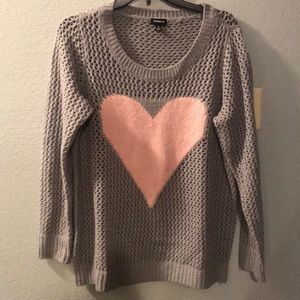 Torrid gray and pink heart knit sweater